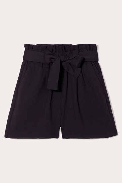 Short paperbag taille haute noir femme