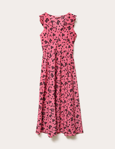 Robe longue évasée col v sans manches rose femme