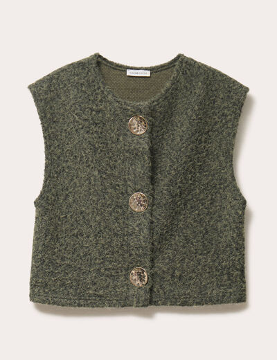 Gilet sans manches col rond vert kaki femme