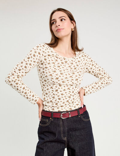 T-shirt manches longues ivoire femme