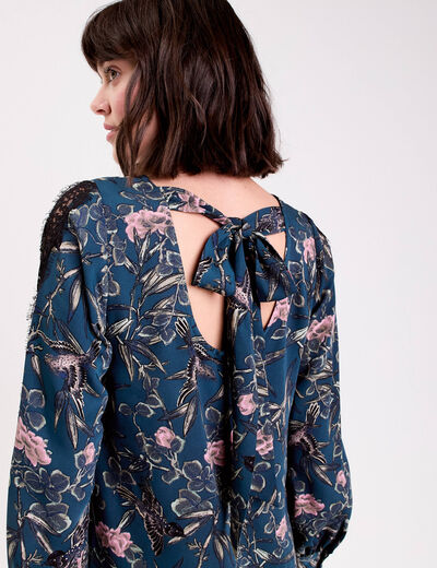Robe droite dos nou&eacute; bleu p&eacute;trole femme