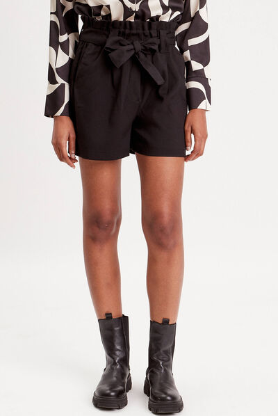 Short paperbag taille haute noir femme
