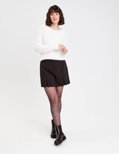 Jupe-short droite fentes noir femme