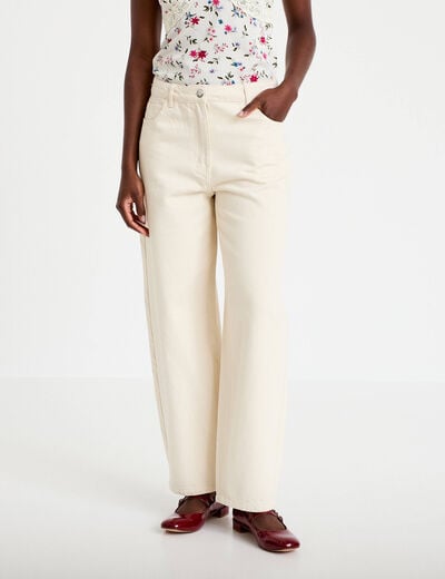 Jeans barrel broderie taille basse ecru femme