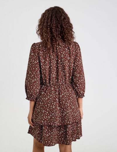 Robe &eacute;vas&eacute;e manches 3/4 marron chocolat femme