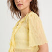 Blouse nouée avec volants jaune clair femme