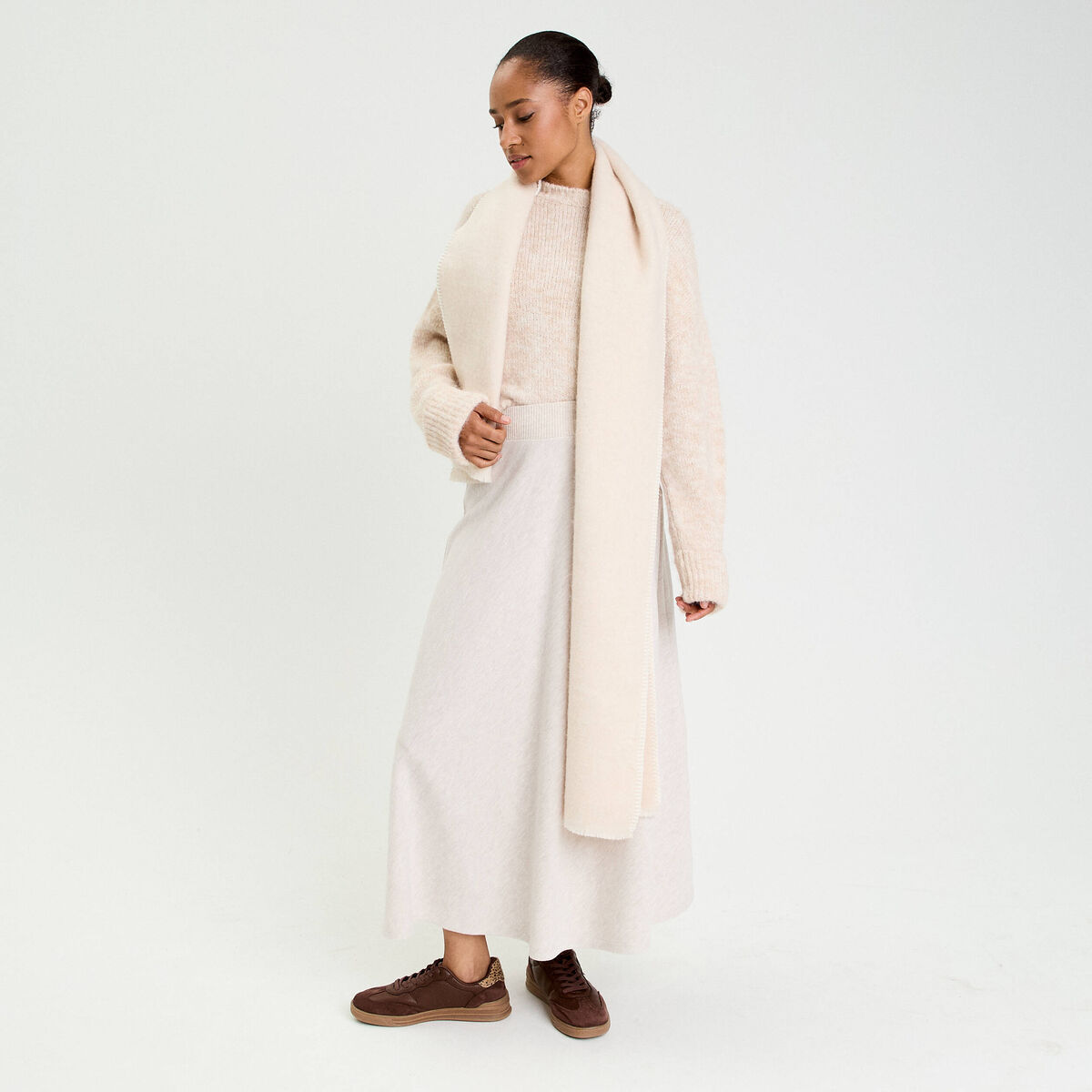 Pull col rond beige femme
