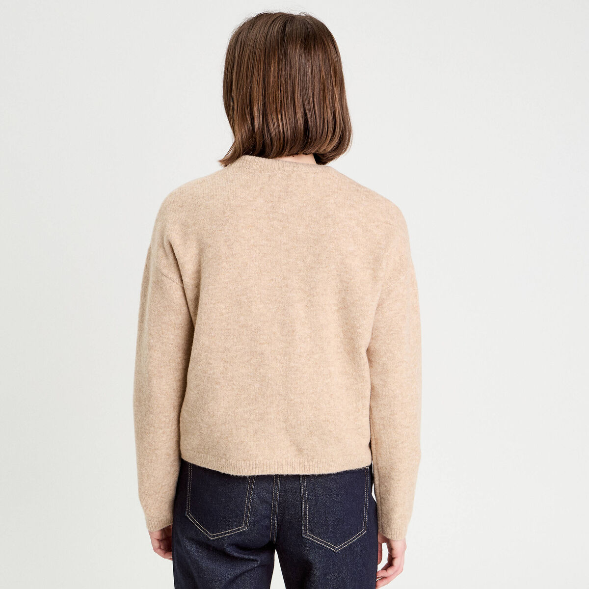 Pull manches longues et noeud beige femme