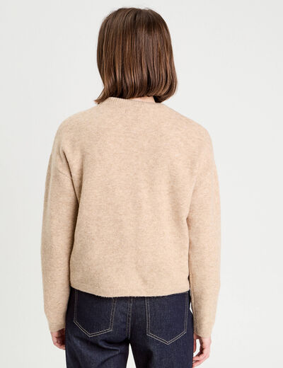 Pull manches longues et noeud beige femme