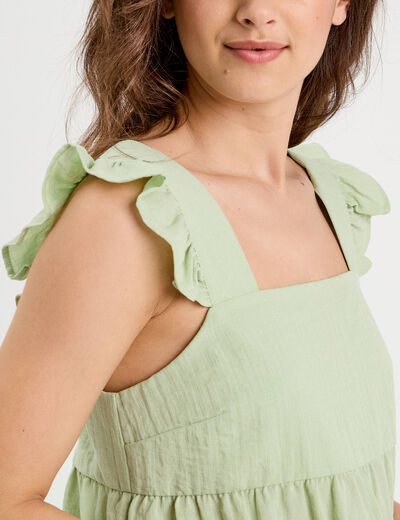 Blouse avec volants vert clair femme