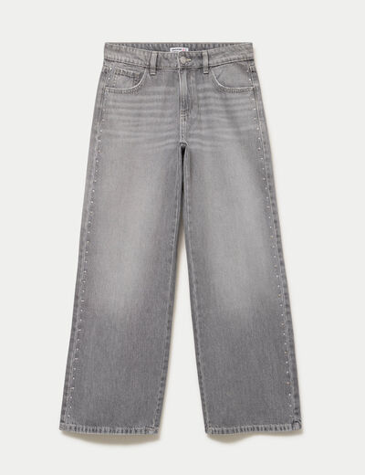 Jean wide leg taille basse denim gris clair femme