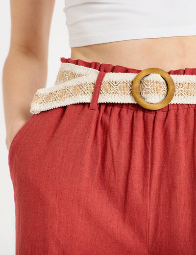 Pantalon large avec ceinture amovible vieux rose femme