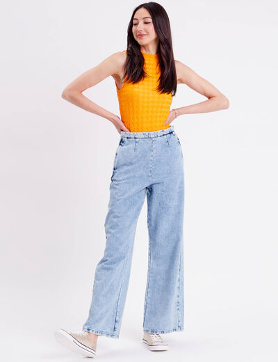 Jeans large zippé denim bleach femme