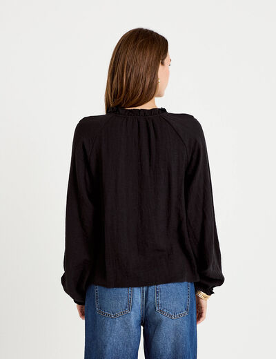 Blouse ample pliss&eacute;e manches longues noir femme