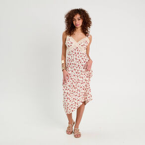 Robe longue évasée dentelle blanc femme