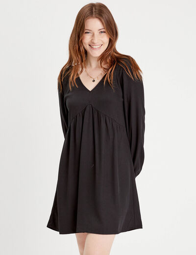 Robe évasée manches longues noir femme