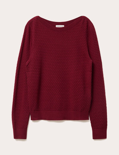Pull col bateau rouge foncé femme