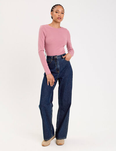 Body cintr&eacute; manches longues bateau vieux rose femme