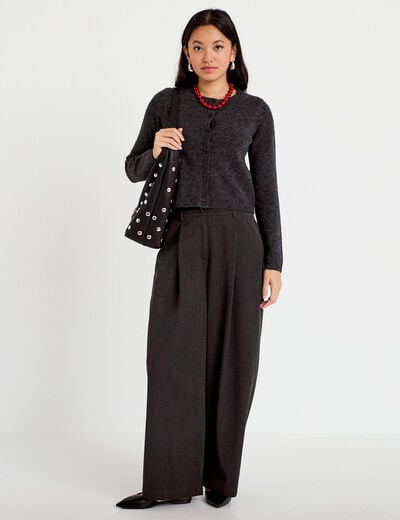 Gilet boutonn&eacute; manches longues gris fonc&eacute; femme