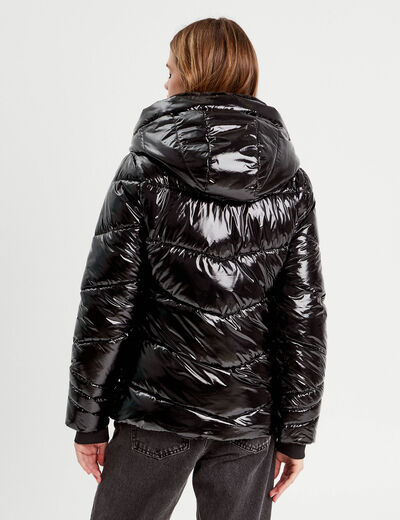 Doudoune aspect vinyle noir femme