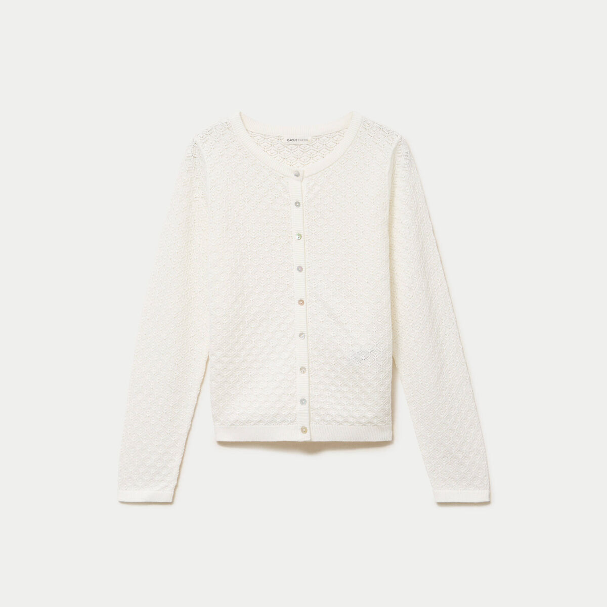 Gilet ajour&eacute; manches longues dentelle ecru femme