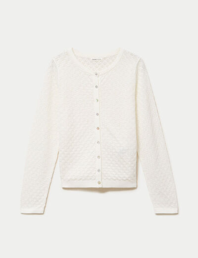 Gilet ajour&eacute; manches longues dentelle ecru femme