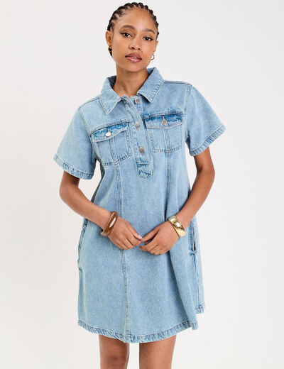 Robe droite en jean denim double stone femme