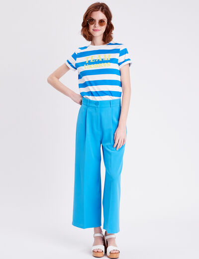 Pantalon city large bleu femme