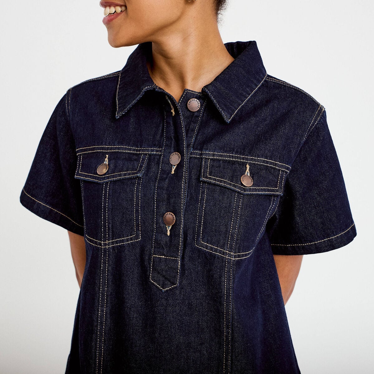 Robe droite en jean denim brut femme