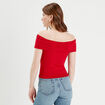 T-shirt col bardot rouge femme