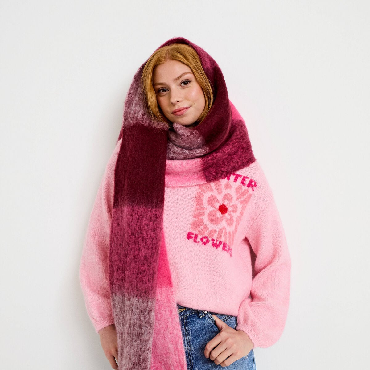 &Eacute;charpe plaid bordeaux femme