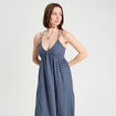 Robe longue évasée bretelles bleu pétrole femme