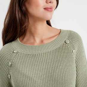 pull avec boutons epaules vert pastel femme Pull avec boutons épaules vert pastel femme