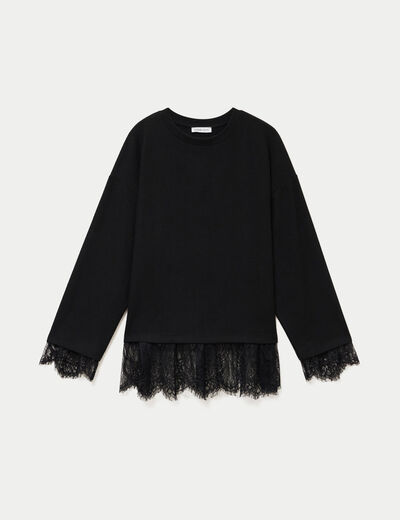 T-shirt manches longues avec dentelle noir femme