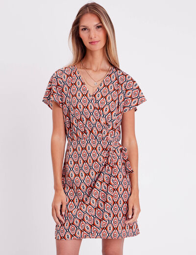 Robe portefeuille avec noeud beige femme