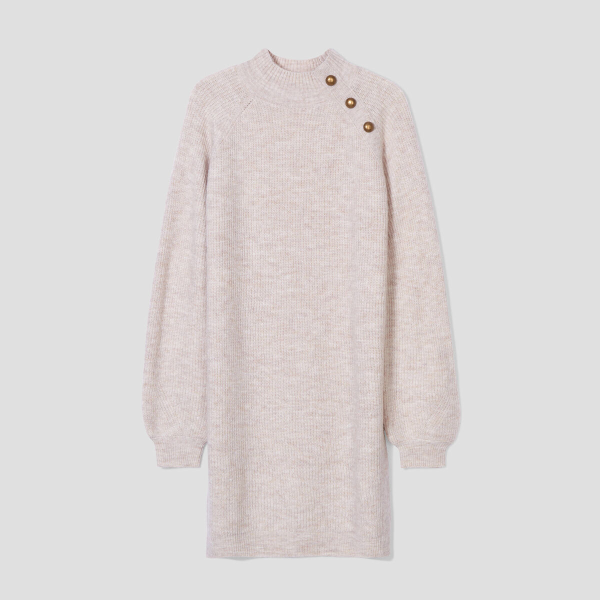 Robe pull droite col montant sable femme