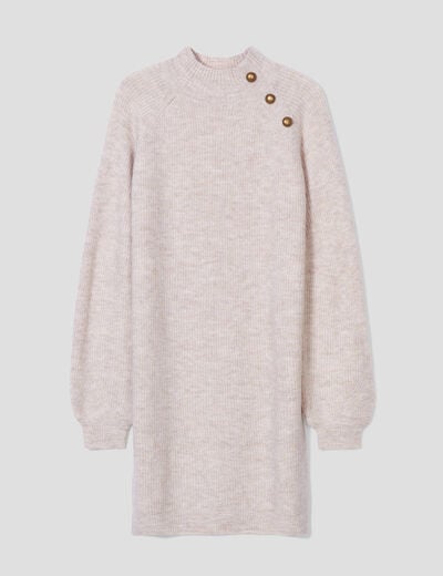 Robe pull droite col montant sable femme