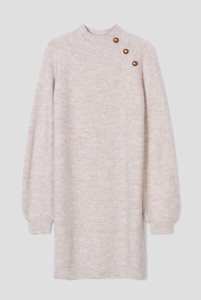 Robe pull droite col montant sable femme