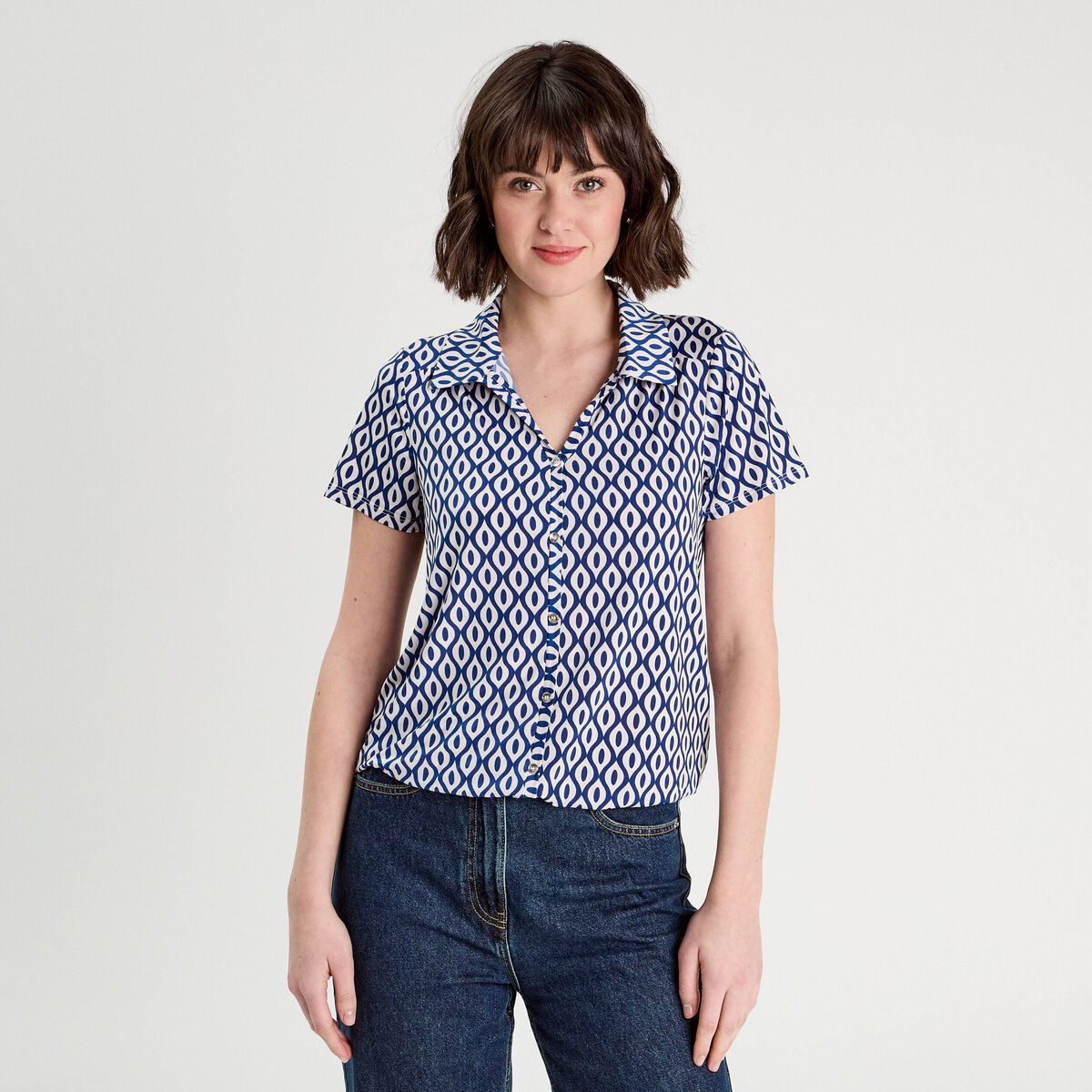 Blouse manches courtes bleu electrique femme