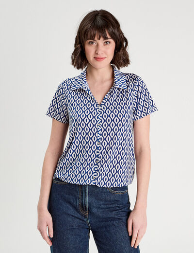 Blouse manches courtes bleu electrique femme