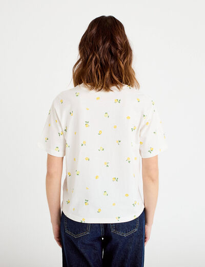 T-shirt &agrave; motif manches courtes blanc femme