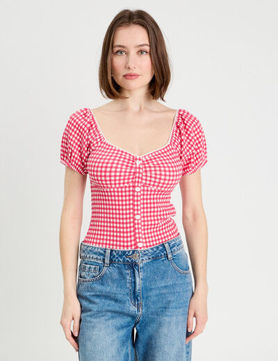 Blouse cropped rose framboise femme