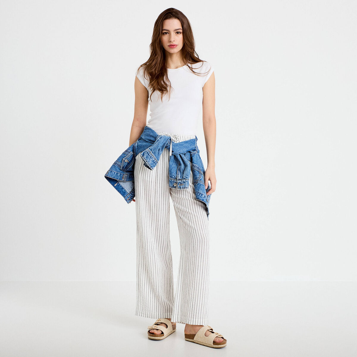 Pantalon large taille standard blanc femme