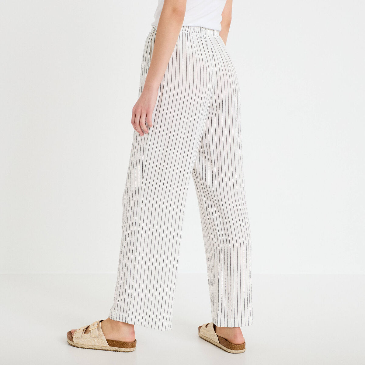 Pantalon large taille standard blanc femme