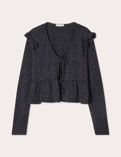 T-shirt noué avec volants gris foncé femme