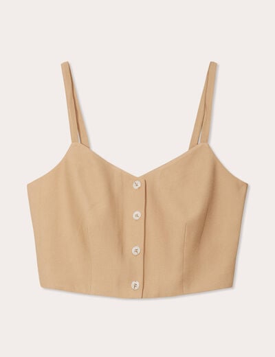 Caraco cropped boutonné beige femme