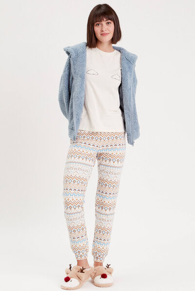 Ensemble pyjama 3 pièces ecru femme