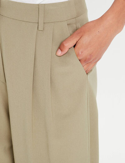 Pantalon large à pinces vert kaki femme