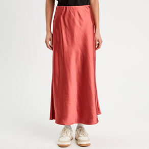 Jupe midi droite effet satin vieux rose femme