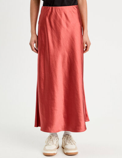 Jupe midi droite effet satin vieux rose femme